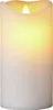 A close-up of a white LED candle with a flickering yellow flame. Produktbild-Vorschau