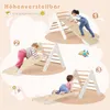 A collage of three images showing children interacting with a wooden climbing triangle with a slide. Produktbild-Vorschau