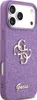 A close-up, angled view of a purple glitter phone case with the Guess logo. Podgląd zdjęcia produktu