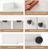 A collage of close-up images showcasing the features of a white bookshelf. Produktbild-Vorschau