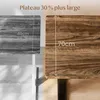 Comparison of two tabletops, one gray and one brown, with dimensions indicated. Voir les images du produit