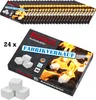 A product shot of a box of firelighters, with a stack of boxes in the background and loose firelighters in the foreground. Produktbild-Vorschau