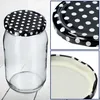 A collage of images showing a glass jar with a black and white polka dot lid, a close-up of the lid, and a close-up of the inside rim of the lid. Podgląd zdjęcia produktu