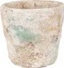 A close-up studio shot of a textured, weathered terracotta pot with green and beige accents. Podgląd zdjęcia produktu