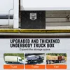 A black underbody truck box is shown mounted to the side of a white truck. Below this image are three smaller images showing a truck, a trailer, and a flatbed truck with a van, along with text labels. Náhled obrázku produktu