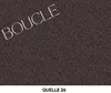 A textured, dark brown fabric with the word "BOUCLE" in white letters diagonally across it. Voir les images du produit