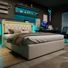 A modern bedroom with a bed, desk, and computer setup, featuring LED lighting. Náhled obrázku produktu