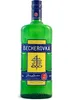 A green glass bottle of Becherovka herbal liqueur against a white background. Produktbild-Vorschau