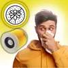 A man with red, irritated eyes is holding a tissue to his nose, suggesting allergies. Next to him is a vacuum cleaner filter and a graphic indicating 'no pollen'. Produktbild-Vorschau