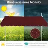 A split image showing a burgundy awning in sunny and rainy conditions, with text highlighting its features. Anteprima dell’immagine prodotto