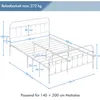 A diagram showing the dimensions of a white metal bed frame. Produktbild-Vorschau