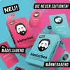 A collage of game boxes and cards with promotional text. Produktbild-Vorschau