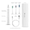 A white electric toothbrush and its accessories are displayed against a white background. Produktbild-Vorschau