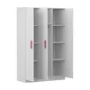 A white wardrobe with pink handles, shown with its doors open. Voir les images du produit