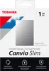 The image shows the retail packaging of a Toshiba Canvio Slim external hard drive. Produktbild-Vorschau