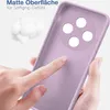 A hand touching a purple phone case, with a close-up of cotton-like material in the background. Produktbild-Vorschau