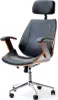A black office chair with wooden accents and a headrest, shown from a three-quarter front view against a white background. Anteprima dell’immagine prodotto