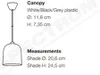 A diagram showing the dimensions and specifications of a pendant light. Voir les images du produit