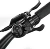 A close-up view of a bicycle's handlebar with brake and gear levers. Produktbild-Vorschau