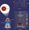 Product packaging and a projector toy with dimensions shown. Produktbild-Vorschau