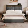 A bed with storage drawers and a headboard with shelves and charging ports. Náhled obrázku produktu