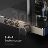 A close-up view of a modern shower control panel with a glass shelf and a bottle of home spray. Produktbild-Vorschau