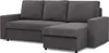 A dark gray sectional sofa with a chaise lounge is shown from a front-side angle against a white background.