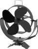 A black stove fan with four blades is shown from a slightly diagonal front view. Voir les images du produit