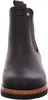 A front view of a black Chelsea boot with a wooden sole detail. Voir les images du produit