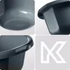 A collage of four close-up images of a plastic basin, with a logo in the bottom right panel. Produktbild-Vorschau