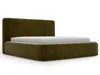 A studio shot of a green upholstered bed frame with a white mattress on a white background. Produktbild-Vorschau