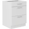A white cabinet with three drawers and silver handles, shown from a three-quarter angle against a white background. Náhled obrázku produktu