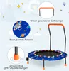 A children's trampoline with space-themed patterns and LED lights, presented with feature callouts. Náhled obrázku produktu