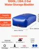 A diagram showing a blue water storage bladder with dimensions and included accessories. Podgląd zdjęcia produktu