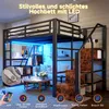 Hochbett mit RGB LED-Streifen, Lattenrost, Regal, Treppe Produktbild-Vorschau 4