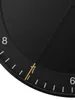 A close-up view of a black analog wall clock face with white hour markers and a yellow minute hand pointing to the number 7. Voir les images du produit