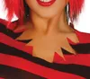 Close-up of a person wearing a red and black striped costume with a jagged neckline. Produktbild-Vorschau