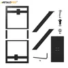A flat lay of table legs and hardware components for assembly. Voir les images du produit