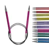 A set of circular knitting needles with various colored shafts, displayed against a white background. Produktbild-Vorschau