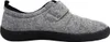 A side view of a gray felt slipper with a black sole and a velcro strap. Produktbild-Vorschau