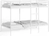 A white metal bunk bed with mattresses and bedding. Náhled obrázku produktu