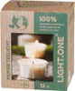 A cardboard box packaging for paper tealights, showing an image of two lit tealights. Podgląd zdjęcia produktu