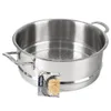 A stainless steel steamer insert with a tag attached. Produktbild-Vorschau