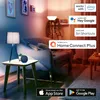 A living room scene with smart home device compatibility logos. Náhľad obrázku produktu