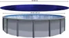 A blue pool cover is shown above a round above-ground swimming pool. Produktbild-Vorschau
