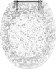 A top-down view of a clear toilet seat with silver glitter embedded within it. Produktbild-Vorschau