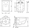 Technical drawings and dimensions of a wall-mounted toilet. Produktbild-Vorschau