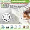 A robotic vacuum cleaner is shown on a wooden floor with a dog sleeping on a fluffy rug in the background. Below the main image, there are several smaller images of robotic vacuum cleaners with different model numbers and colors. Produktbild-Vorschau