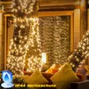 String lights wrapped around trees and a window display with lights in the background, with cushions in the foreground. Voir les images du produit