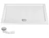A white shower tray and a separate drain fitting are shown against a white background. Podgląd zdjęcia produktu
